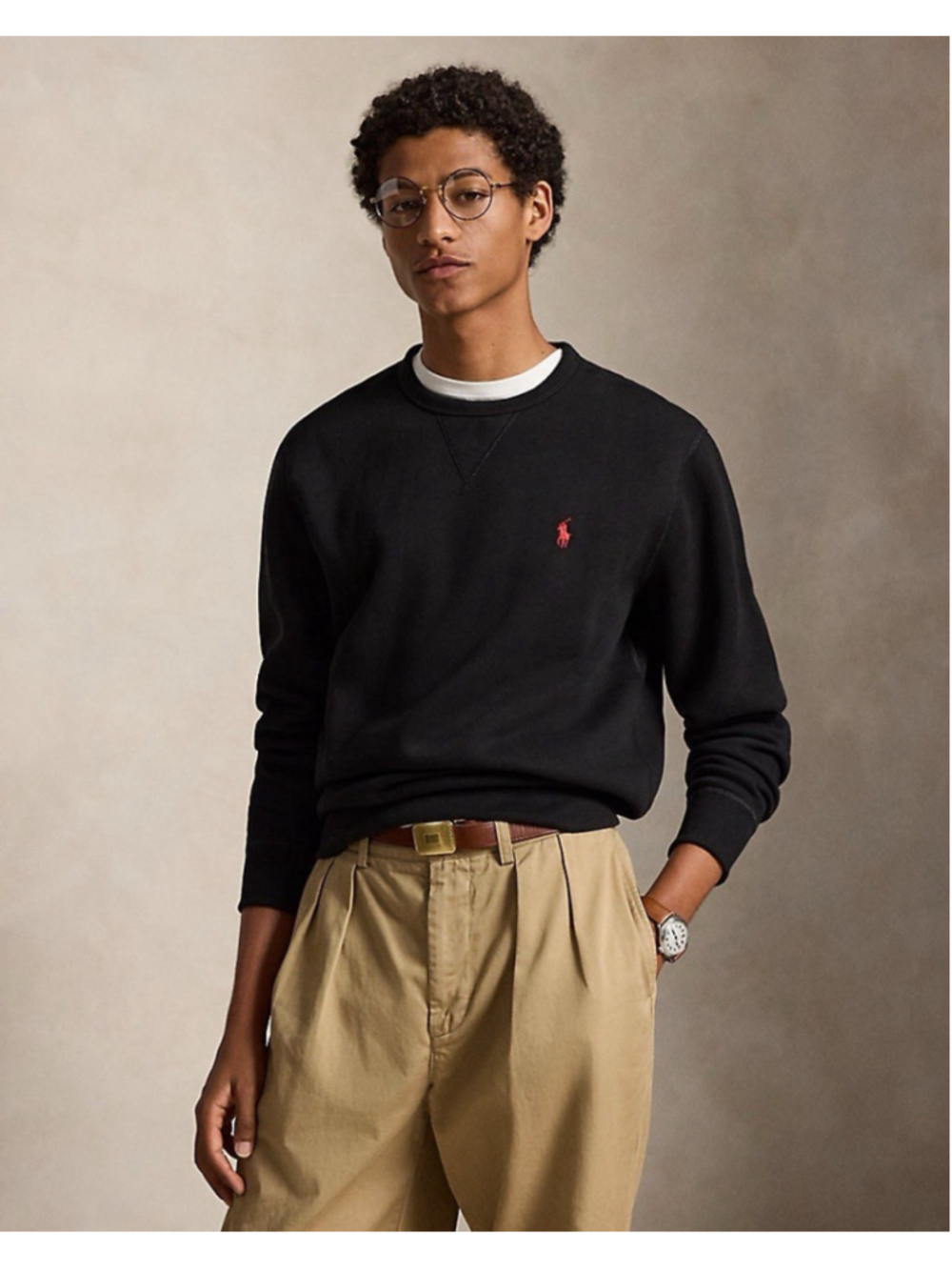 Mens Black Red Polo Ralph Lauren The RL Fleece Small Pony Crewneck Sweatshirt S